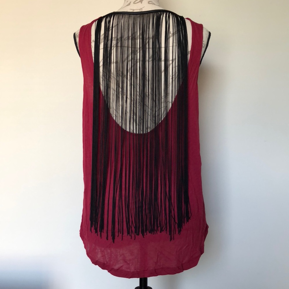 Dark Red Open Back/Fringe Top With Front Keyhole - image 1